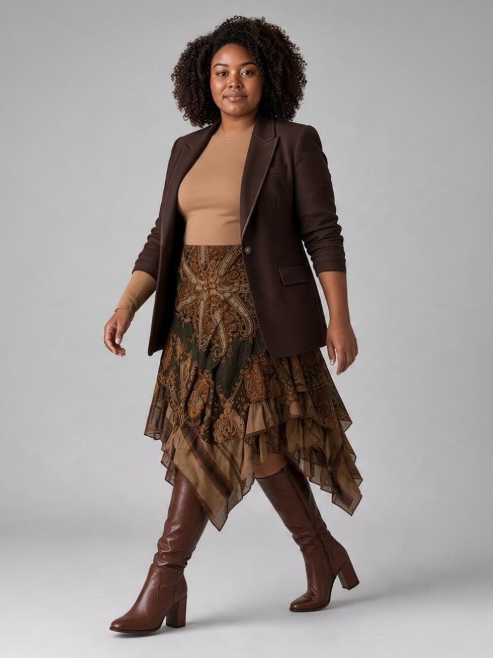 NWT! Y2K Vtg! Ralph Lauren 100% Silk Paisley Plaid Asymmetrical Ruffle Skirt- 3X